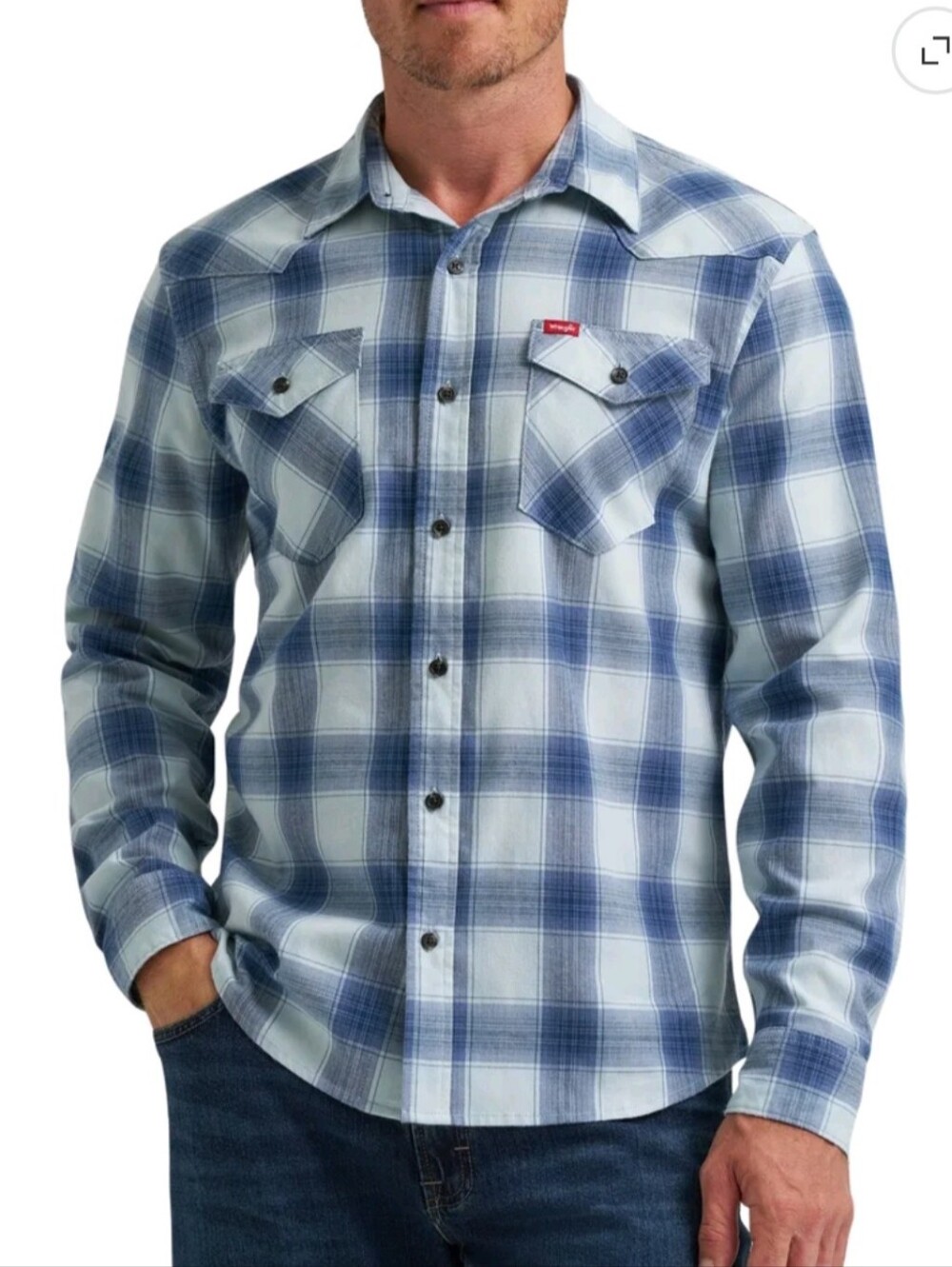 Wrangler Men's Size 3XL Slim Fit Long Sleeve Woven Twill Shirt NWT Blue Checkere